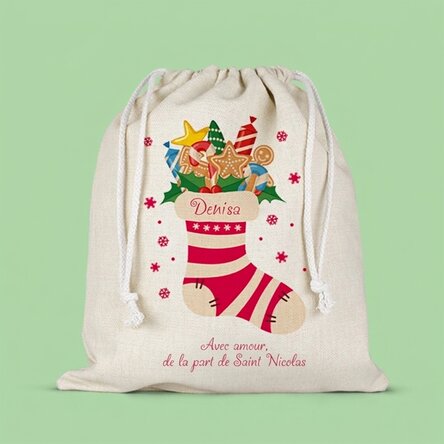 Petit sac cadeau moyen personnalisé avec un texte - Chaussette magique