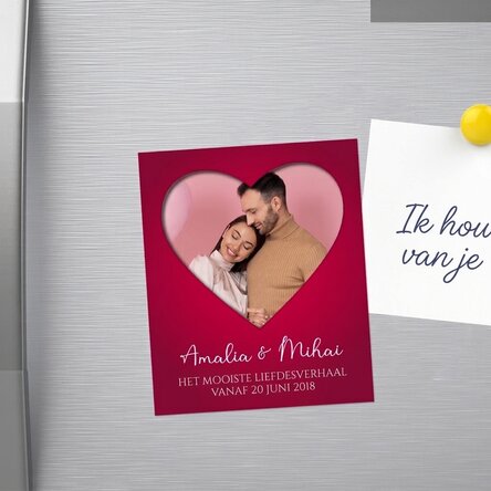 Magnet van 10 x 12 cm, gepersonaliseerd met een foto en tekst - In love