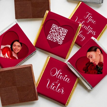 Set van 5 gepersonaliseerde minichocolade met foto's, QR-code en tekst - Love