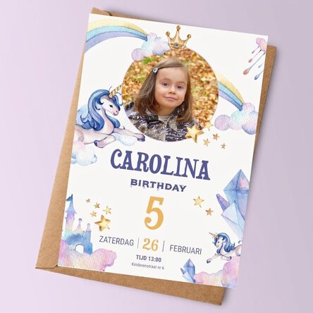 Gepersonaliseerde kaart met een foto en tekst - Verjaardagsuitnodiging