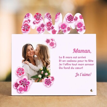 Cadre photo de bureau personnalisé avec photo et texte - 8 mars