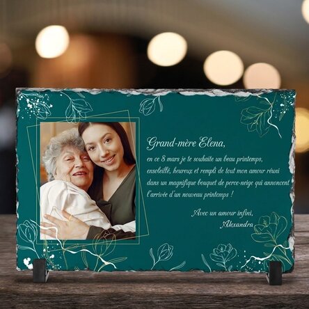 Plaque en ardoise personnalisée avec une photo et un message - Flowers