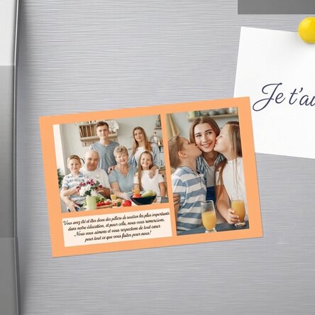 Aimant personnalisé de 10 x 15 cm avec un texte et 2 photos - Merci !