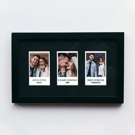 Gepersonaliseerd schilderij met 3 foto’s in polaroidstijl en tekst