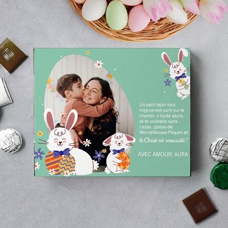 Boîte de bonbons personnalisée avec une photo et un message - Lapin