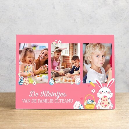 Gepersonaliseerde fotolijst voor op het bureau met 3 foto’s en tekst voor kinderen - Bunny