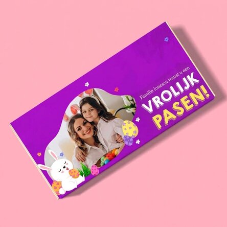 Chocolade met persoonlijke tekst en foto - Konijntje