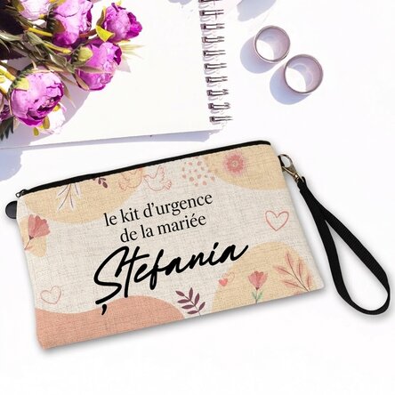Petite trousse à accessoires personnalisée avec un texte - Le kit d'urgence de la mariée