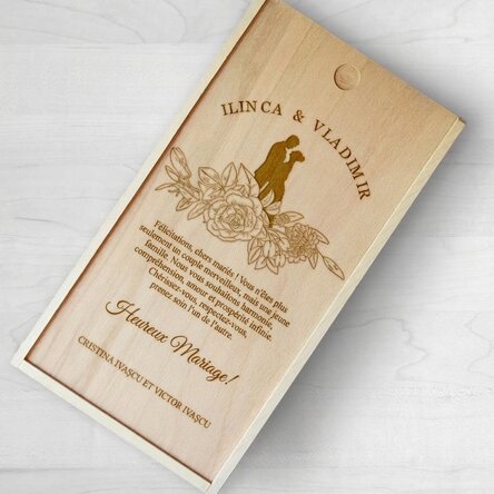 Coffret cadeau personnalisé en bois avec message - Cadeau de mariage