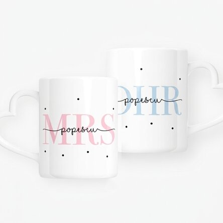 Gepersonaliseerde koppelsmokken met tekst en datum – MRS & MR – model met hartvormig handvat