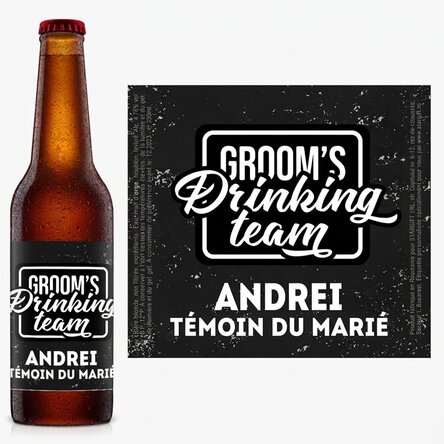 Bière personnalisée avec un message pour l'enterrement de vie de garçon - Groom's drinking team