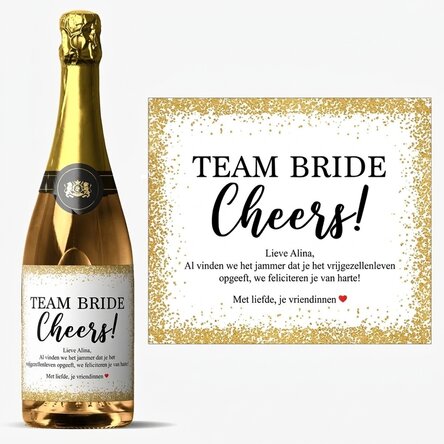 Mousserende wijn met gepersonaliseerde tekst voor het vrijgezellenfeest - Cheers