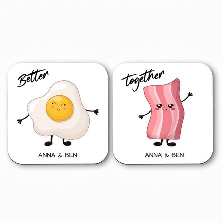 Set van 2 gepersonaliseerde onderzetters met tekst - Better Together