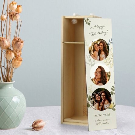 Coffret de vin personnalisé avec 3 photos et un texte - Pour elle