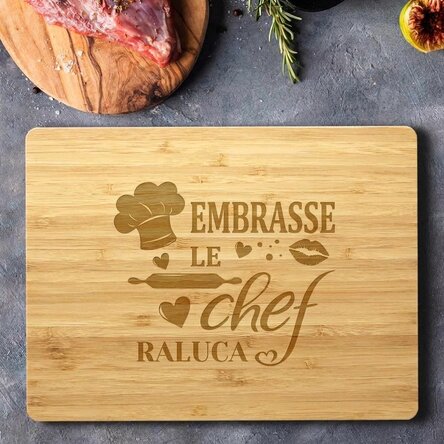 Planche à découper rectangulaire en bambou personnalisée avec un texte - Kiss the chef