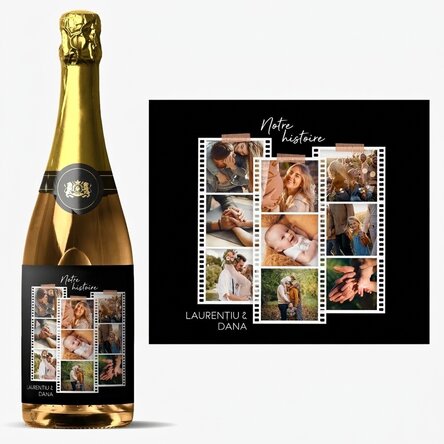 Vin mousseux personnalisé avec 9 photos et un message - Photos sur pellicule