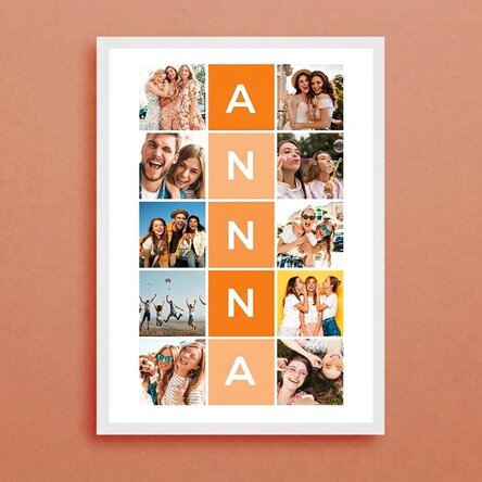 Gepersonaliseerd schilderij met 10 foto’s en een naam van 5 letters