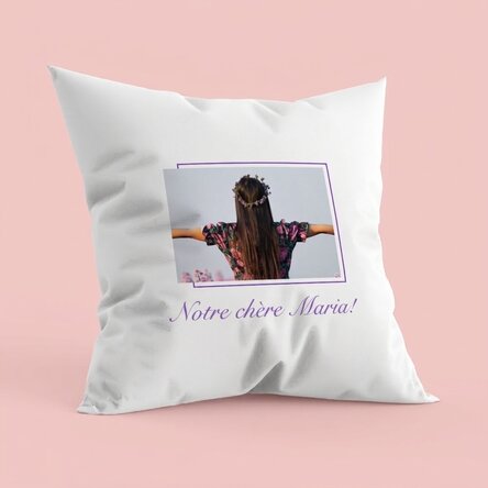 Coussin personnalisé avec une photo et un message