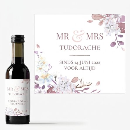 Gepersonaliseerd mini-wijnflesje als aandenken met tekst - Mr & Mrs