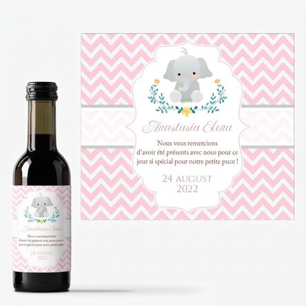 Mini-bouteille de vin personnalisée pour un baptême, avec inscription - Éléphant