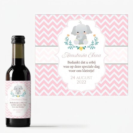Mini-flesje wijn, gepersonaliseerd doopgeschenk met tekst - Olifant