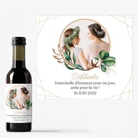 Mini-bouteille de vin personnalisée avec une photo et un texte pour la demoiselle d'honneur