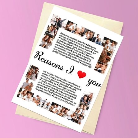 Gepersonaliseerde magnetische wenskaart met 20 foto’s en tekst - Reasons I love You