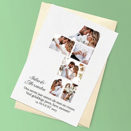 Gepersonaliseerde magnetische wenskaart met 6 foto’s en tekst voor de eerste verjaardag