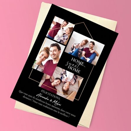 Carte de vœux magnétique personnalisée avec 4 photos et un texte pour un emménagement