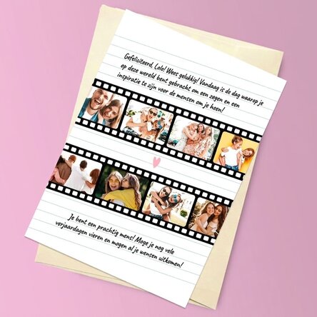 Gepersonaliseerde magnetische wenskaart met 8 foto’s en tekst - Foto’s op film