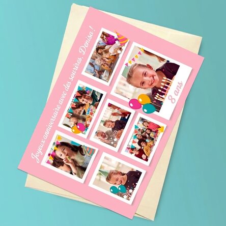 Carte de vœux magnétique personnalisée avec 7 photos et un message pour les enfants
