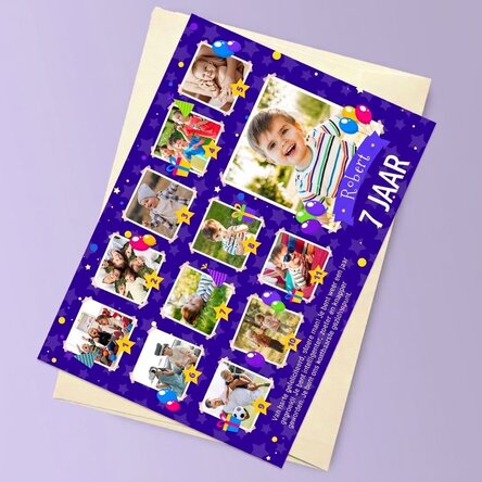 Gepersonaliseerde magnetische wenskaart met 12 foto's en een boodschap voor kinderen - Verjaardag