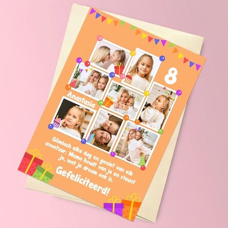 Gepersonaliseerde magnetische wenskaart met 8 foto's en een boodschap voor kinderen - Verjaardag