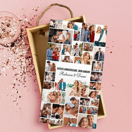 Coffret cadeau en bois personnalisé avec 35 photos et un texte