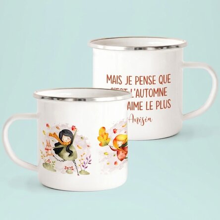 Tasse en métal émaillée avec inscription - « I love fall most of all »