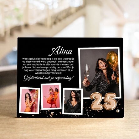 Gepersonaliseerde fotolijst voor op het bureau met 4 foto's, naam en boodschap - Van harte gefelicit