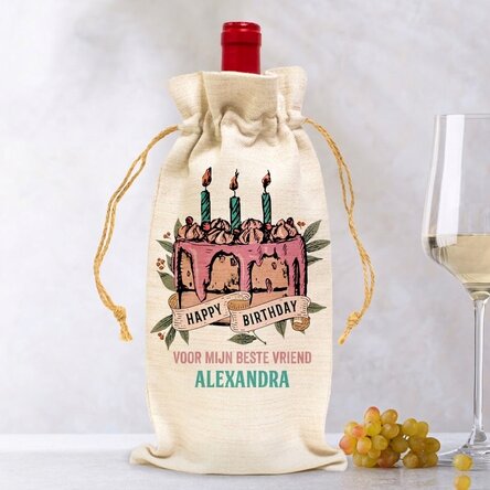 Gepersonaliseerd zakje voor een fles wijn - Happy Birthday Retro