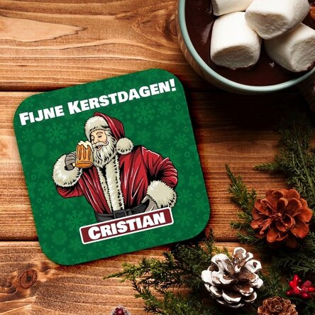 Gepersonaliseerde bierglashouder met tekst - Kerstman met bier