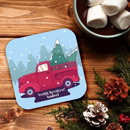 Gepersonaliseerde onderzetter met tekst - Kerstmachine