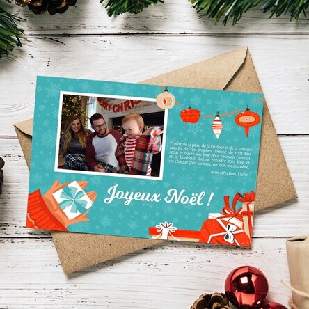 Carte de vœux magnétique personnalisée avec une photo et un message - Modèle Cadeaux