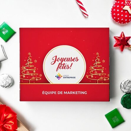 Boîte de bonbons personnalisée avec logo et message - Joyeuses fêtes