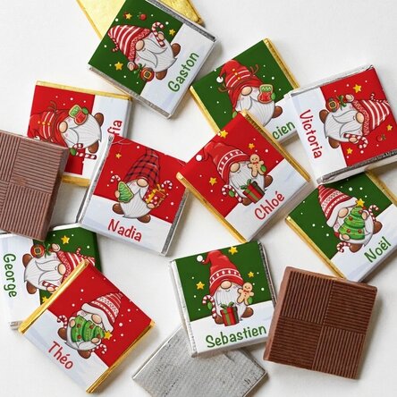 Lot de 10 mini-chocolats personnalisés avec un prénom - Gnomes de Noël