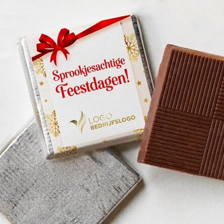 Gepersonaliseerde mini-chocolade met logo en boodschap - Gouden vlokken
