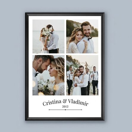 Gepersonaliseerd schilderij met 4 foto’s van het koppel