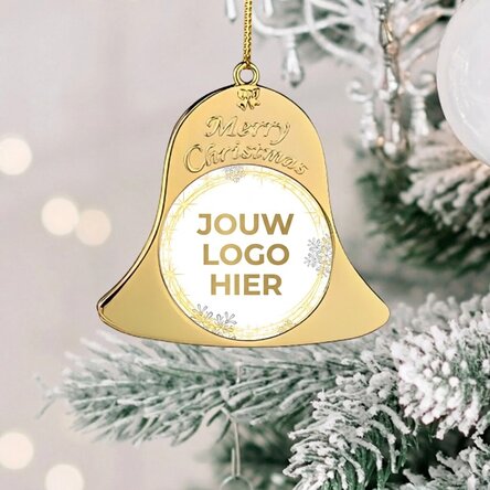 Gepersonaliseerde kerstboomversiering – voor- en achterkant met logo – model Clopotel