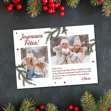 Carte de vœux magnétique personnalisée avec 2 photos et un message de Noël