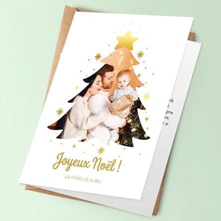 Carte de vœux personnalisée avec photo de famille et message - Sapin de Noël