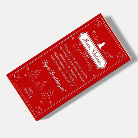 Chocolade met een gepersonaliseerde kerstboodschap voor leraren
