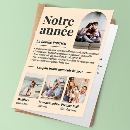 Carte de vœux personnalisée avec 4 photos de famille et un texte - Notre année en images