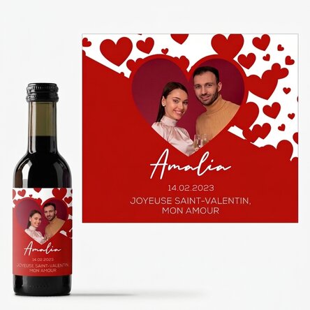 Mini-bouteille de vin personnalisée avec une photo et un texte - Je t'aime